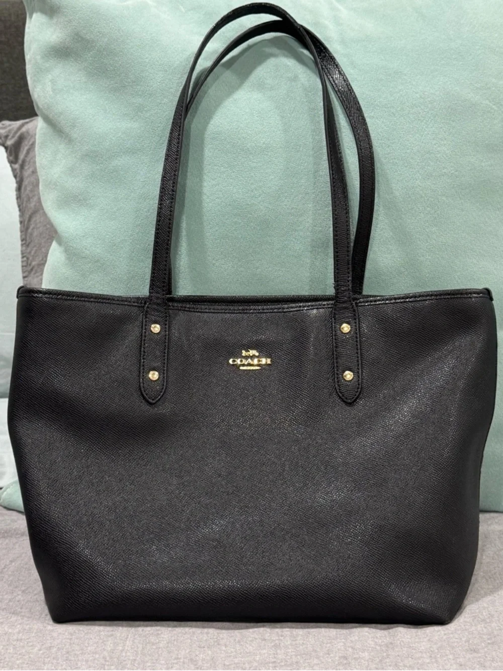 COACH Black Saffiano Leather City Tote Bag -